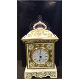 A Royal Crown Derby Green Derby Panel mantel clock, first quality, boxed