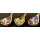 A Royal Crown Derby paperweight, Derwent Goldcrest, gold stopper, two others, Goldcrest and