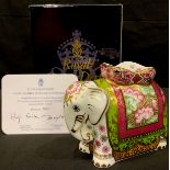 A Royal Crown Derby paperweight, Rani Mother Elephant, a Govier's of Sidmouth signature pre-