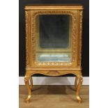 A Louis XV Revival giltwood display cabinet, cabriole legs, 113cm high, 66cm wide, 38.5cm deep