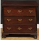 A George III Revival mahogany chest, of small proportions, rectangular top above three long drawers,