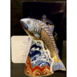 A Royal Crown Derby paperweight, Leaping Salmon, Sinclairs exclusive commission, limited edition