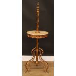 A Rococo design brass floor lamp, onyx plateau, 133cm high