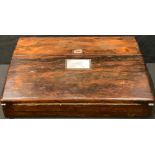 A Victorian rosewood slope front writing box, fitted interior, c.1860