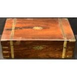 A Victorian brass mounted rosewood writing box, 50.5cm wide