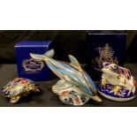 A Royal Crown Derby paperweight, Terrapin, gold stopper, boxed; others, Frog, gold stopper, boxed;
