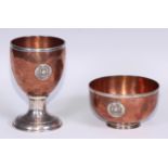 Barn Elms and the Kit-Cat Club - a 19th century silver coloured metal and copper pedestal goblet and