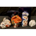 A Royal Crown Derby Paperweight, Red Squirrel, gold stopper, boxed; others, Meadow Rabbit,