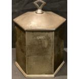 A silver hexagonal tea caddy, hinged cover, 11cm high, Birmingham 1920, 201g