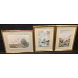 John Snelling A Pair, Quiet Waterways signed, watercolours, 27cm x 17cm; Stephen Broadbent