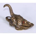 A Victorian gilt bronze novelty letter clip, as a crocodile, 12.5cm long, Rd.No. 115899