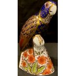 A Royal Crown Derby paperweight, Bronze Winged Parrot, gold stopper