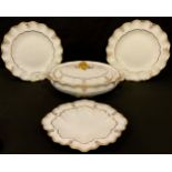 A Royal Crown Derby Lombardy pattern vegetable dish and cover, shaped oval serving plate and a