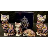 A Royal Crown Derby paperweight, Cat, gold stopper, boxed; others, Kitten, gold stopper; Sleeping