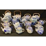 Teapots - a Chinese export ware blue and white transfer printed teapot; others similar including