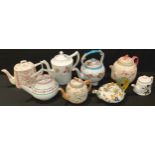 Teapots - a Cantagalli terracotta teapot, curling tentacle handle, painted cockerel mark, late