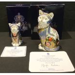 A Royal Crown Derby paperweight, Yorkshire Rose Fireside Cat, commissioned by Peter Jones of