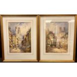 James Keats A pair, Continental Town Scenes signed, watercolours, 60cm x 47cm