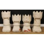 A pair of terracotta crown top chimney pots, 62cm high, the top 33.5cm diameter; a near pair,