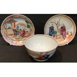 An 18th century Chinese bowl, painted in polychrome enamels with courtyard scenes, 11cm diameter,