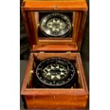 A Heath - Marine "Bosun" compass, in a mahogany hinged box, the cover with interior mirror, brass