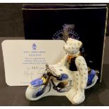 A Royal Crown Derby miniature model, Biker Bear, limited edition 343/500, certificate, boxed