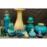 Studio Glass - a Mdina glass decanter; others similar; an Isle of Wight glass scent bottle; etc (10)