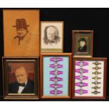 Sir Winston Churchill - portraits; cigar bands; ephemera; a collection of novelty bottle tops, qty