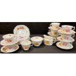 A Royal Crown Derby Posies blue line border tea service for eight comprising cream jug, sugar