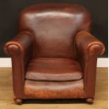 An Art Deco leather cigar club armchair, of Howard & Sons form, 80.5cm high, 90cm wide, the seat