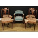 An Edwardian drawing room tub chair, 68cm high, 61cm wide, the seat 46cm wide and 48cm deep; a set