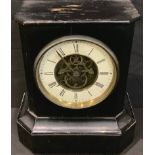 A late 19th century French mantel clock, Roman numerals on white chapter ring, open dial, 22.5cm