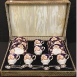 A Royal Stafford Heritage tea set for six with silver teaspoons en suite, boxed, hallmarked