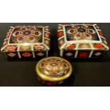 A Royal Crown Derby 1128 Imari pattern rectangular box and cover, 11cm wide, first quality; another;