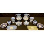 A pair Wedgwood Jasperware jugs, pair of campana shaped vases, trinket dishes and boxes; qty (12)