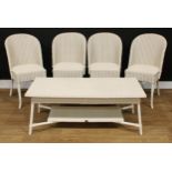A set of four Lloyd Loom chairs, 86cm high, 47cm wide, the seat 40cm wide and 43cm deep; a