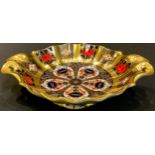A Royal Crown Derby 1128 Imari pattern duchess dish, solid gold band, first quality