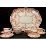 A late 19th century Royal Crown Derby 3145 pattern part cabaret set comprising tray, sucrier,