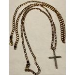 A 9ct gold curb link necklace, 8.5g; a 9ct gold curb link necklace with 9ct cross pendant set with