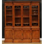 A contemporary George III style pollard oak veneer breakfront library bookcase, 197.5cm high, 177.