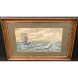 R A Calcott In Full Sail signed, watercolour, 29cm x 44cm
