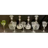 A pair of 19th century clear glass decanters, applied with white enamel in the style of Mary