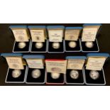 Coins - UK Royal Mint Cased Silver proof One Pound with certificate 1983 to 1992 (10)