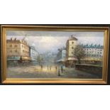 Burnett (Contemporary) Paris signed, oil on canvas, 59cm x 120cm