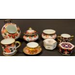 A Royal Crown Derby 2712 Imari pattern miniature salt pig, c.1931; other miniatures including a 2649