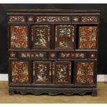 A Chinese hardwood and mother of pearl marquetry side cabinet, of Japanese Shibayama shodana form,