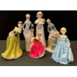 A Royal Worcester figures, Grandmother's Dress, in blue, printed mark, 3081; a Royal Doulton figure,