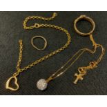 Jewellery - a 9ct gold signet ring; ball pendant necklace etc 4g gross