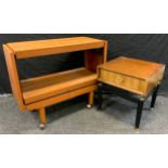 A G plan Tola teak and black side table, frieze drawer, black legs, 53cm high, 48cm wide, 48cm deep;