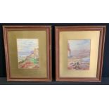 Ed Haigh, a pair, Fish Pier Whitby & Robin Hoods Bay, watercolour, signed, dated 1919, 24cm x